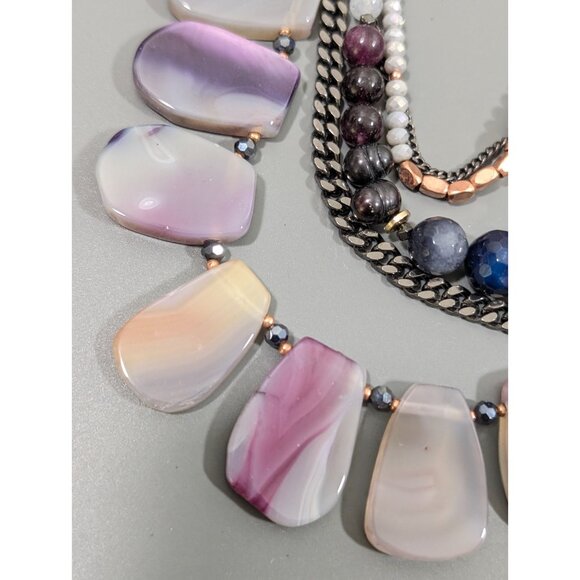 Nakamol Stone Beaded Statement Necklace Boho Layered Bib Gray Chain 18 in - Picture 8 of 9